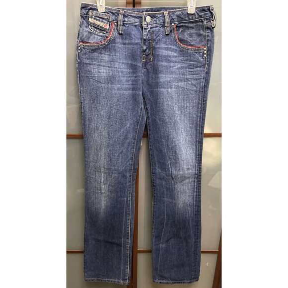 Diesel CHEREN Vintage 90s Y2K Blue Denim Womans Embroidered Bootcut Jeans Sz 28 - Picture 2 of 15